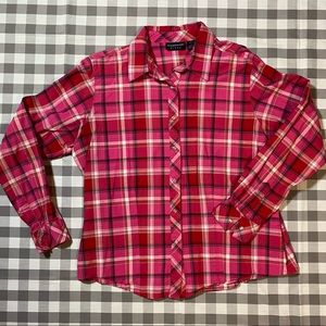 🎁 GIFTED! Wrangler Snapfront Button Down Pink Plaid Shirt Size L 👚